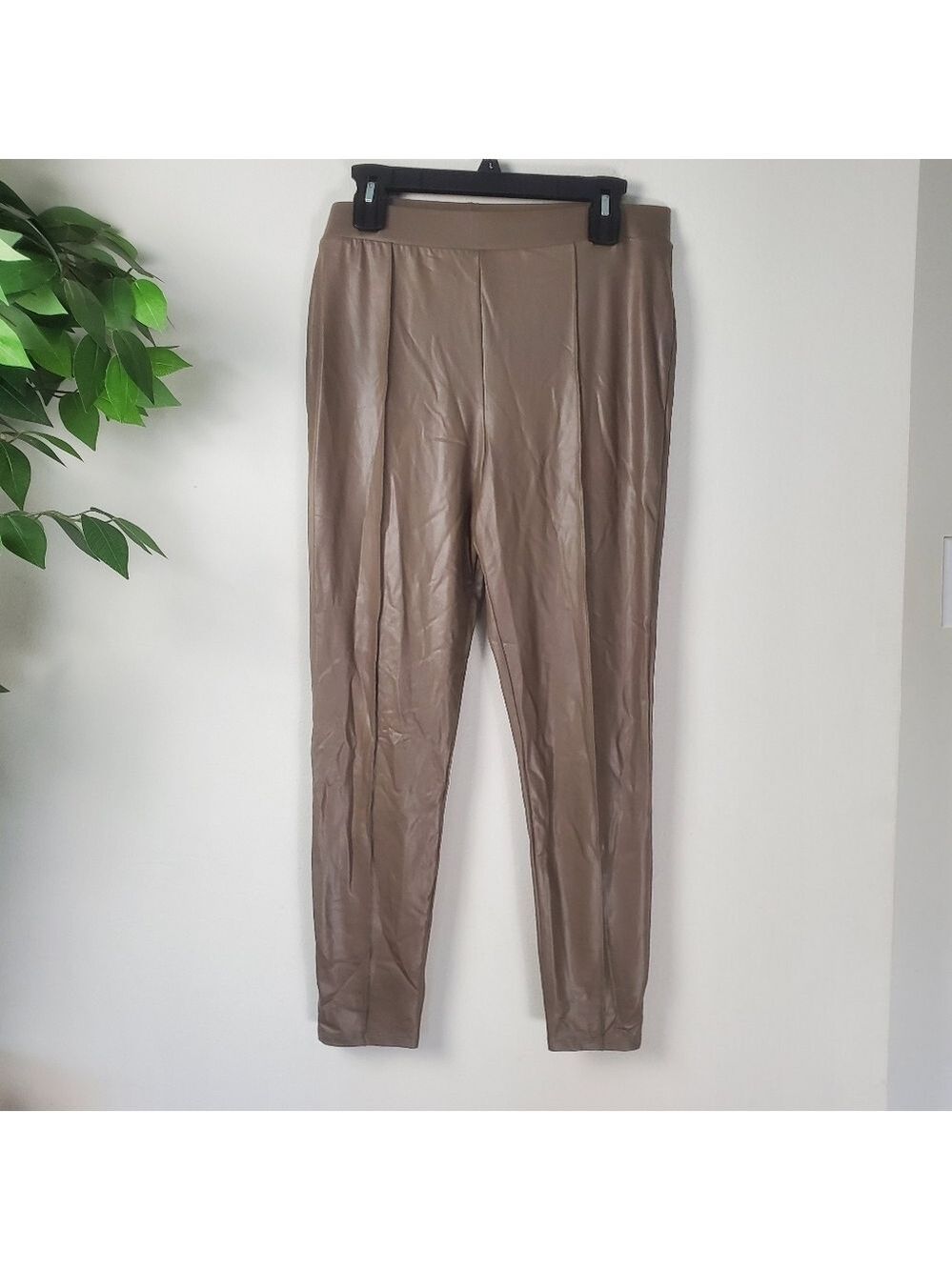 Asos Faux Leather Pants Olive Green Women's Size 12 Stretch Leggings